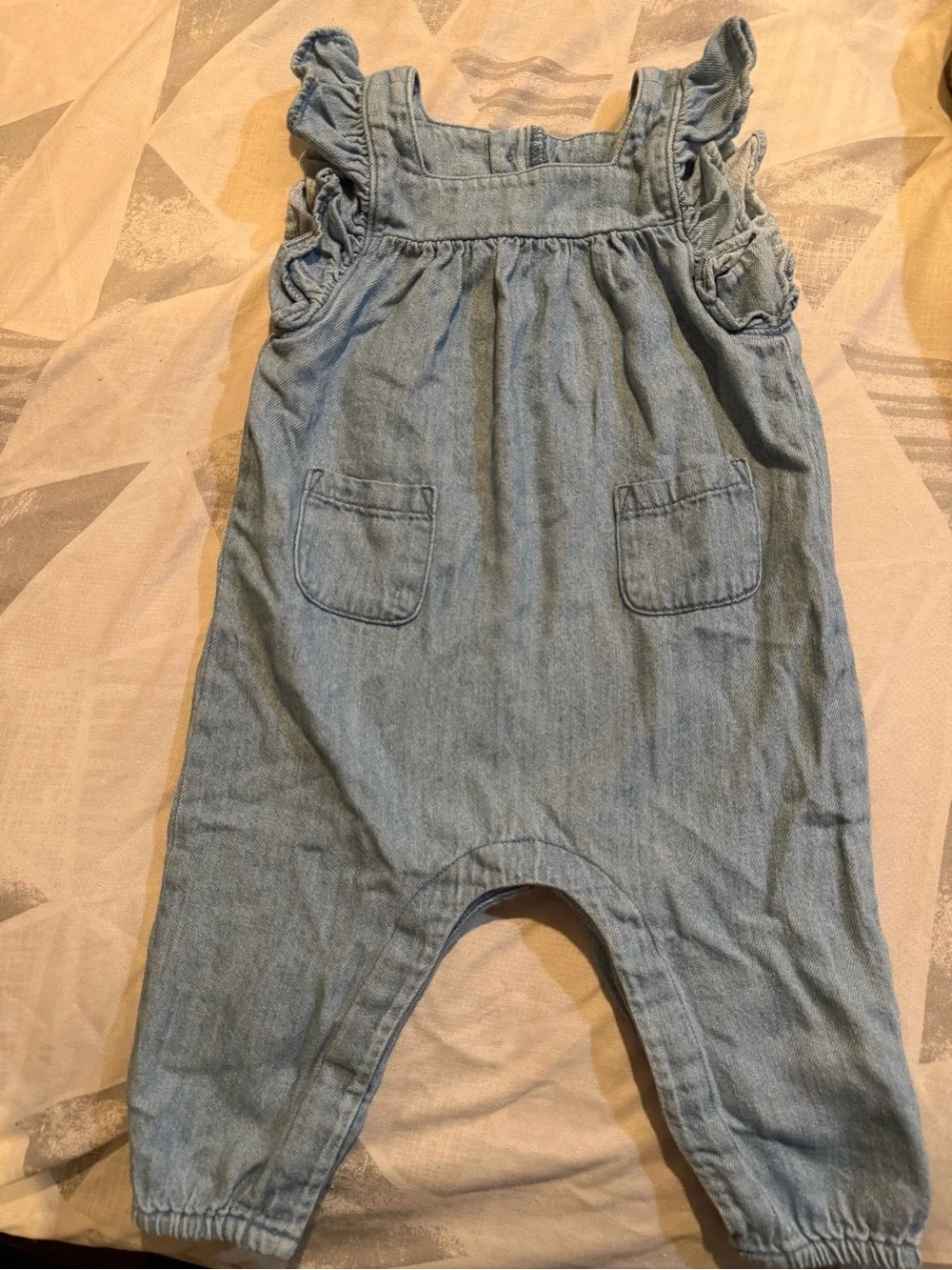 Old Navy Light Blue Denim Kids Overall Romper with Ruffle Straps
